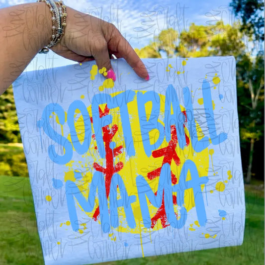 Softball Mama Paint Splattered DTF Transfer