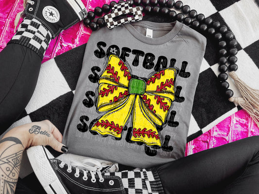 Softball Bow Stone Stacked DTF Transfer