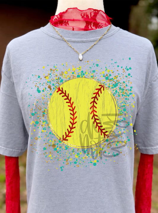 Softball Realistic Paint Splatter Comfort Color Tee