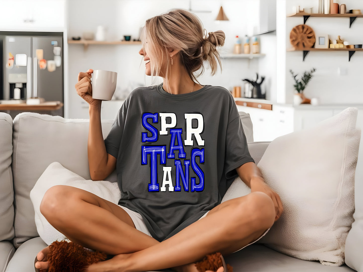 Spartans Royal Blue White Sporty Mascot DTF Transfer