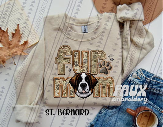 St. Bernard Fur Mom Embroidery Faux DTF Transfer