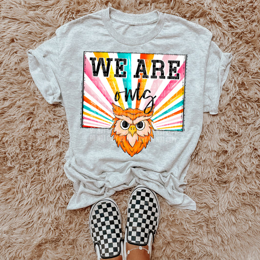 We Are Owls Orange Starburst Mascot DTF Transfer