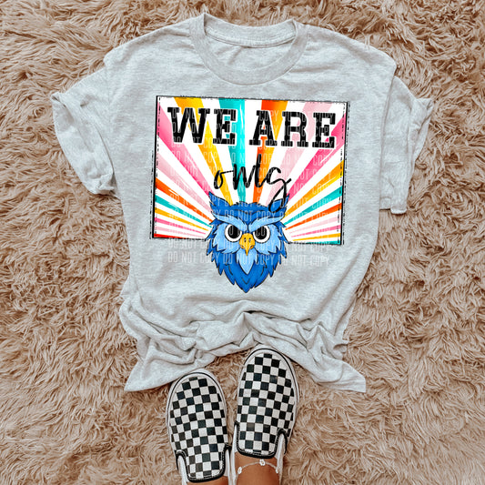 We Are Owls Blue Starburst Mascot DTF Transfer