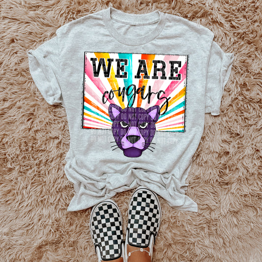 We Are Cougars Purple Starburst Mascot DTF Transfer