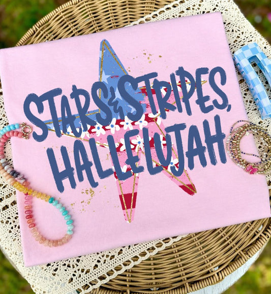 Stars & Stripes, Hallelujah Blue Font DTF Transfer