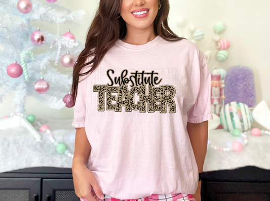 Sub Teacher Sparkly Cheetah DTF Transfer