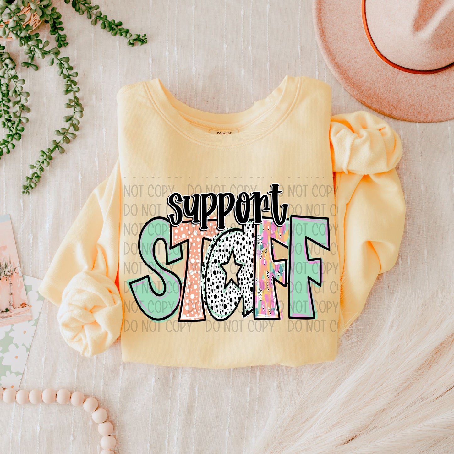 Support Staff Bright Doodle Name DTF Transfer