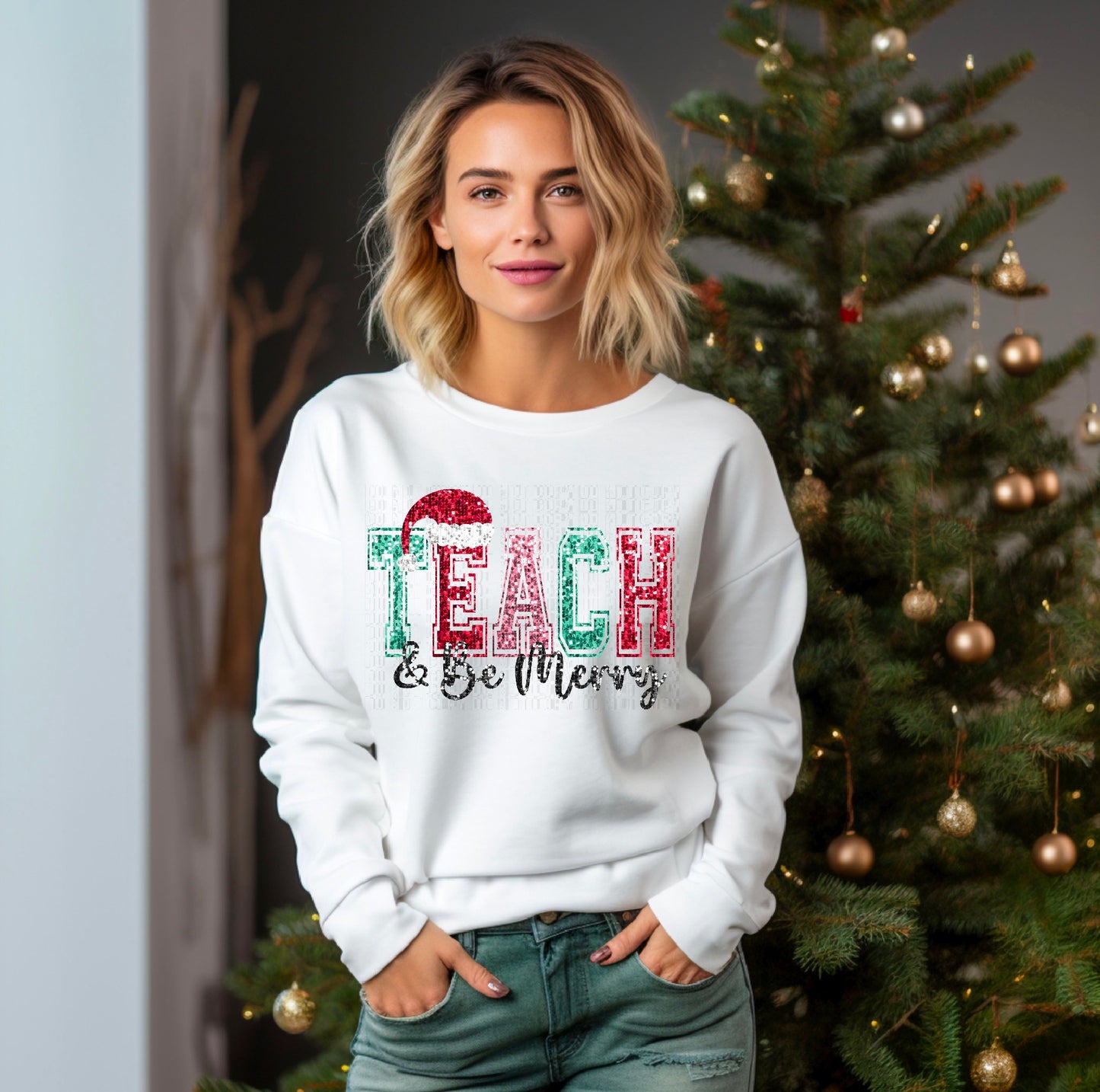 Teach & Be Merry Sequined DTF Transfer