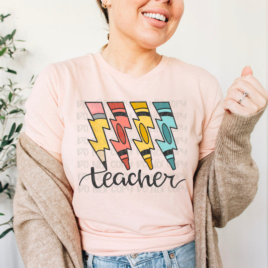 Teacher With Pencil and Crayons DTF Transfer