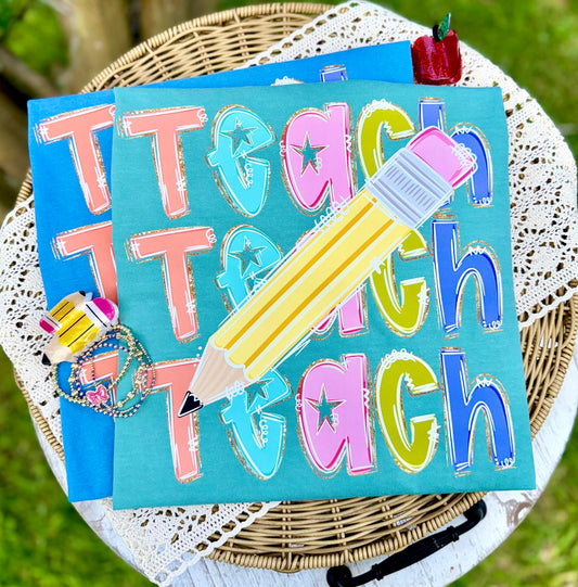 Teach Stacked With Pencil DTF Transfer