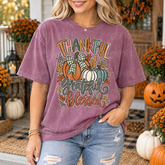 Thankful Grateful Blessed Pumpkins DTF Transfer