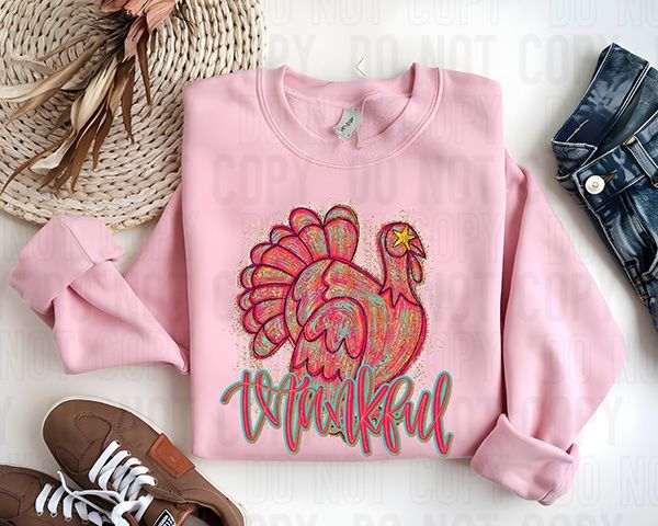 Thankful Pink Turkey DTF Transfer