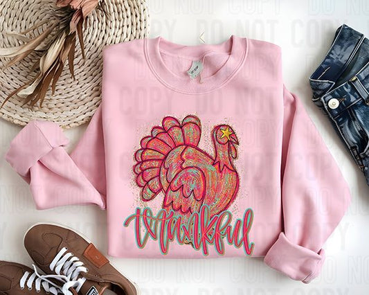 Thankful Pink Turkey DTF Transfer