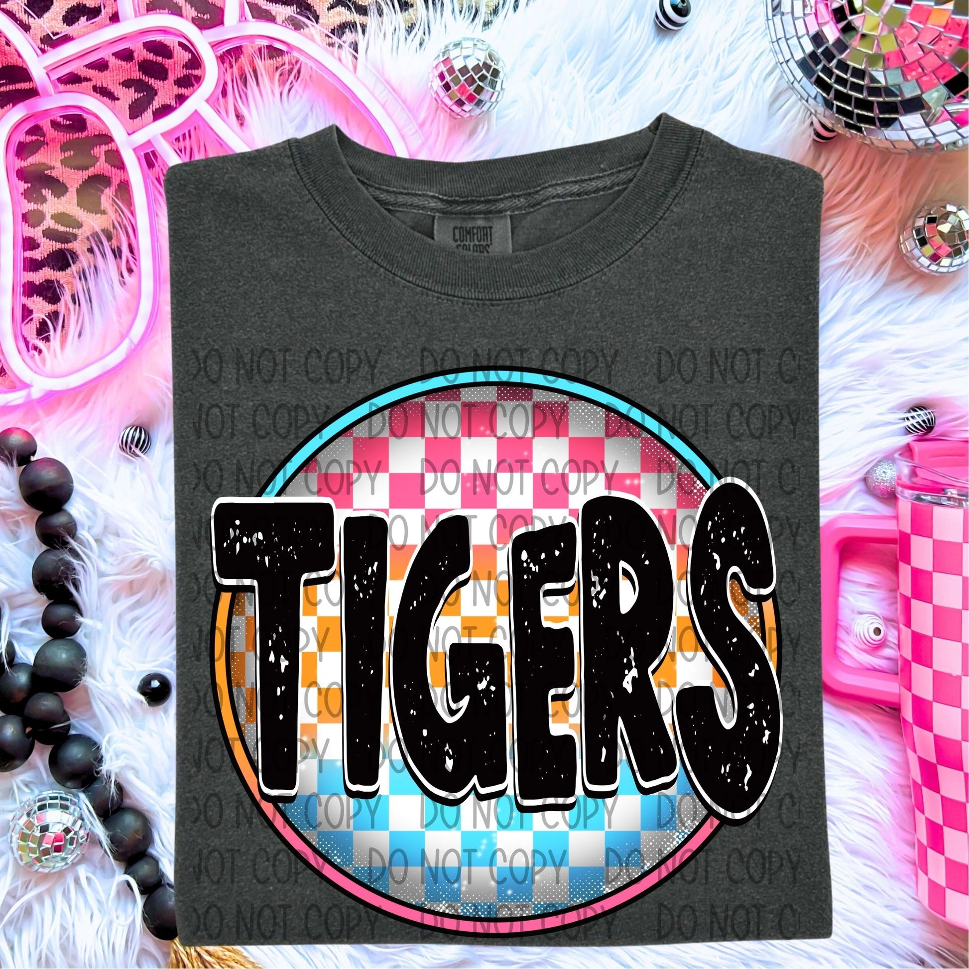 Neon Checkered Mascots DTF Transfer