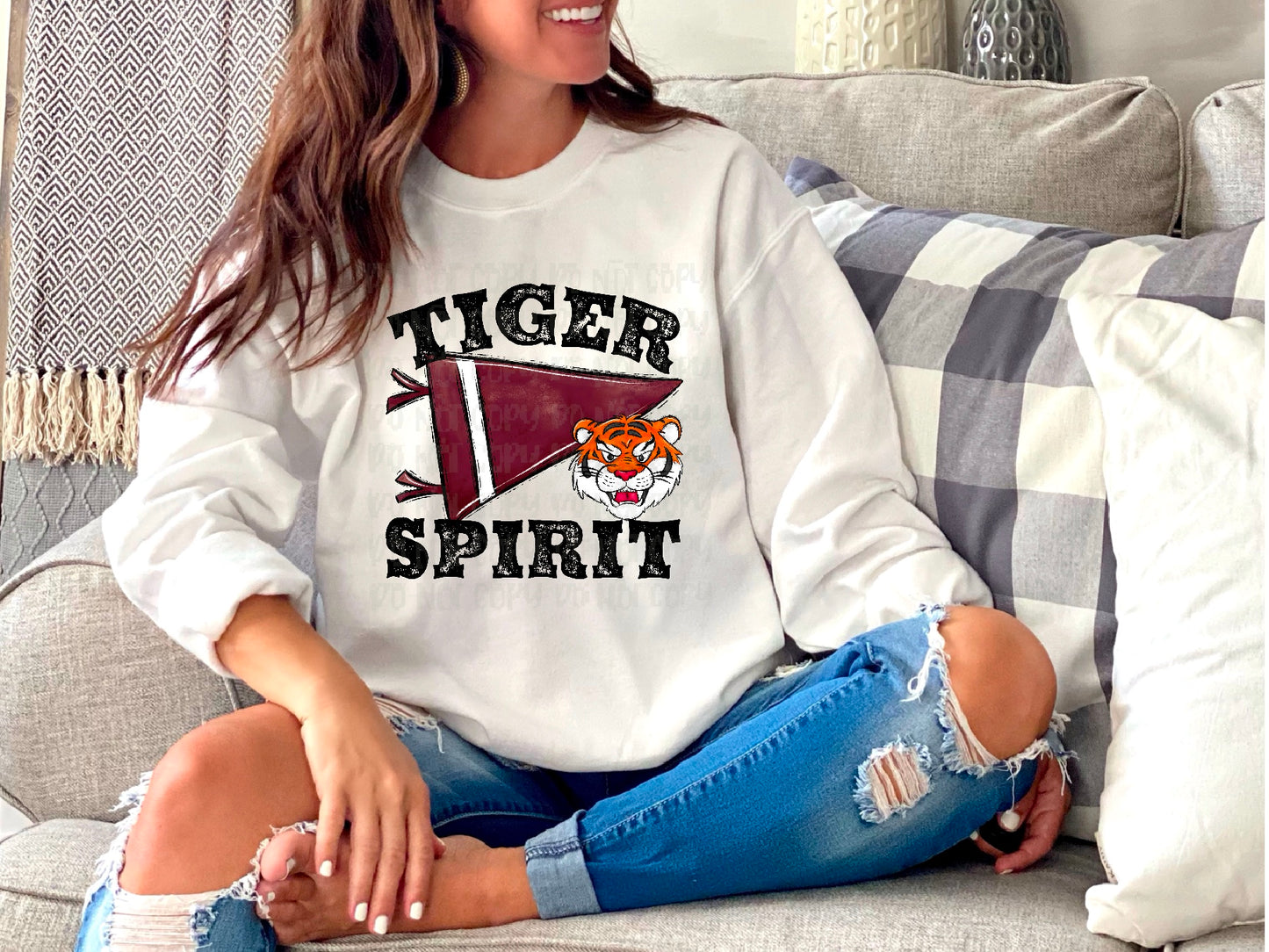 Tiger Spirit Pennant Mascot Maroon DTF Transfer