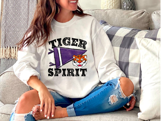 Tiger Spirit Pennant Mascot Purple DTF Transfer