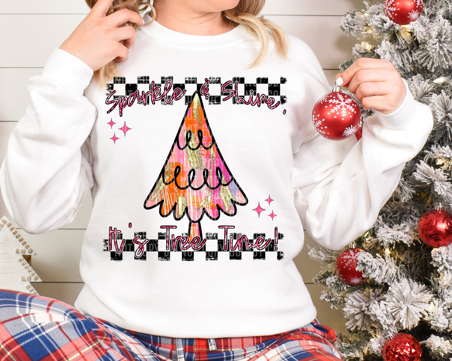 Merry Christmas Tree Sparkle Brushstroke DTF Transfer