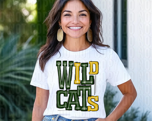 Wildcats Dark Green & Gold Sporty Mascot DTF Transfer
