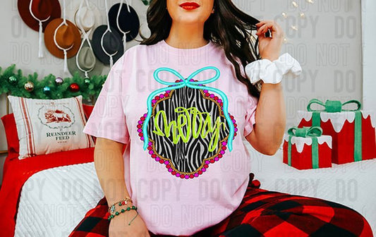 Zebra Merry Ornament DTF Transfer