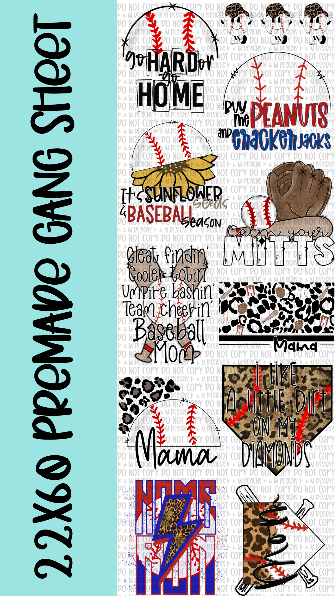 22x60 Premade Baseball Gang Sheet DTF Transfer