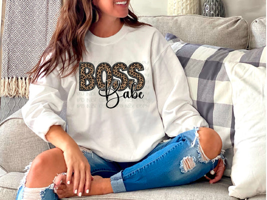 Boss Babe Leopard Faux Embroidery DTF Transfer