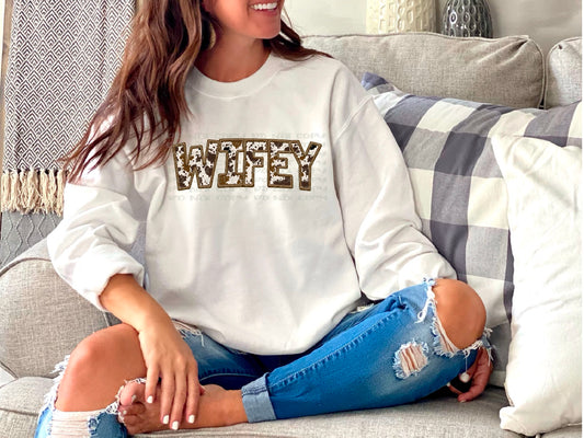 Wifey Brown Cow Faux Embroidery DTF Transfer